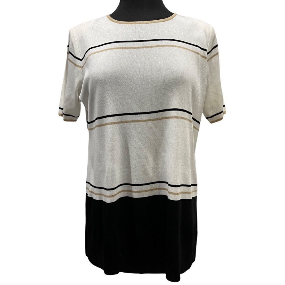 𝅺exclusively Misook Classic Knit Short Sleeve Top Sz L